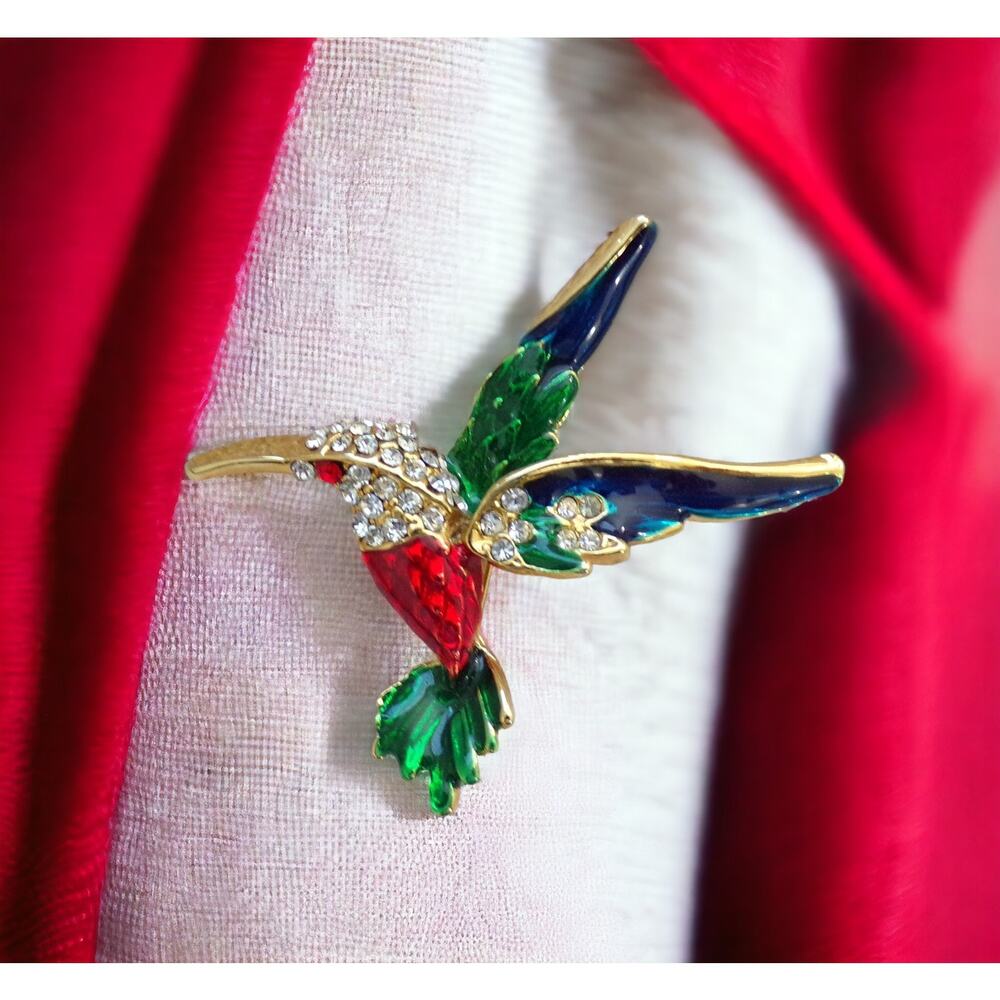 Hummingbird Pin Sweet Pave' Rhinestone and Enamel